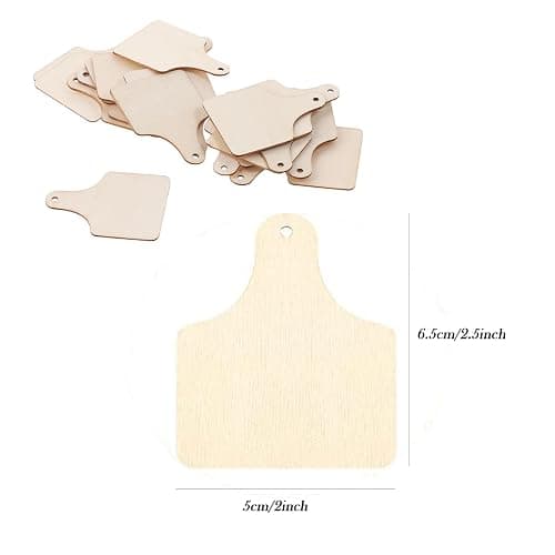 Uniquer 40Pcs Unfinished Wooden Cow Ear Tags Cutouts with Ropes,Farmhouse Blank Hanging Cow Tags for DIY Craft,Home Party Christmas Decor thumbnail 3