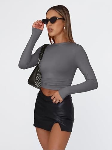 Trendy Queen Womens Long Sleeve T Shirts Fall Fashion 2025 Basic Crop Tops Going Out Outfits Y2k Clothes thumbnail 5