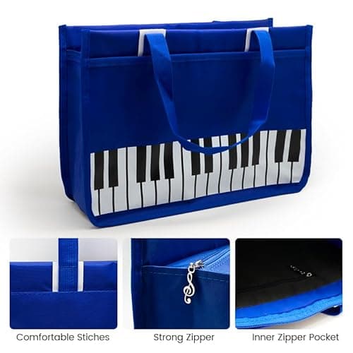 BestSounds Piano Bag, Zipper Waterproof Oxford Cloth Music Piano Accessories Book Bag Tote for Students Kids, Girls, Women, Gifts for Music Lovers Musicians (Dark Blue) thumbnail 3