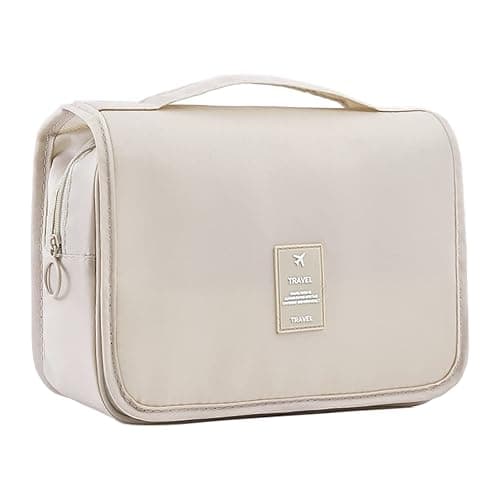 IMCUZUR Hanging Travel Toiletry Bag for Women, Water-resistant Makeup Bag Cosmetic Organizer for Traveling Accessories Toiletries (Beige) - Image 1