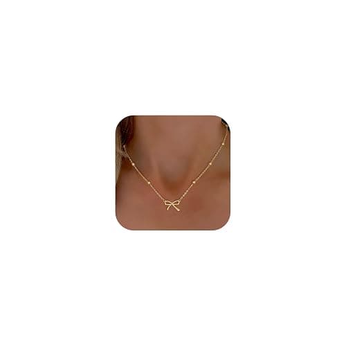 Thaivor Stocking Stuffers for Women Dainty Bow Necklace 14K Gold Plated Cute Choker Small Pendant Charm Necklaces Teen Gift Trendy Stuff Personalized Jewelry Christmas Gifts thumbnail 2