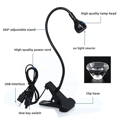 Brokimis Mini UV Light for Gel Nails LED Curing Lamp with Flexible Gooseneck & Clamp 3W Portable Small Manicure Nail Dryer for Resin Curing Nail Art, Black thumbnail 3