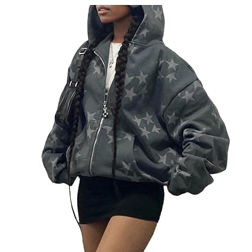 Sumleno Fairy Grunge Clothes Alt Emo Clothing Y2k Zip Up Hoodie Oversized Hooded Sweatshirt Harajuku Aesthetic Jacket - X-Large - A