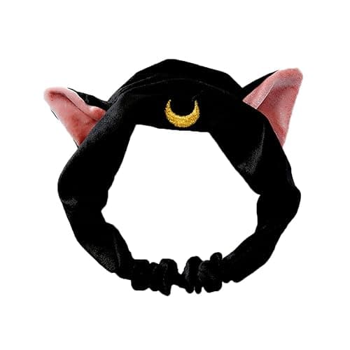 Ziper Cute Cat Usagi Moon Cosmetic Hairband shower headband (Black) - Image 1