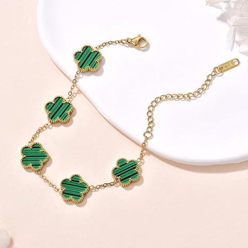 FLY FEI 18K Gold-Plated Four Leaf Clover Bracelet for Women,Adjustable lucky Bracelet Set Jewelry Gift-Hypoallergenic Charm for Birthdays, Wellness & Daily Wear thumbnail 4