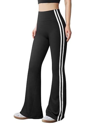 OQQ Yoga Pants Women High Waist Stripes Soft Casual Stretch Flared Bottoms Trousers - Image 1