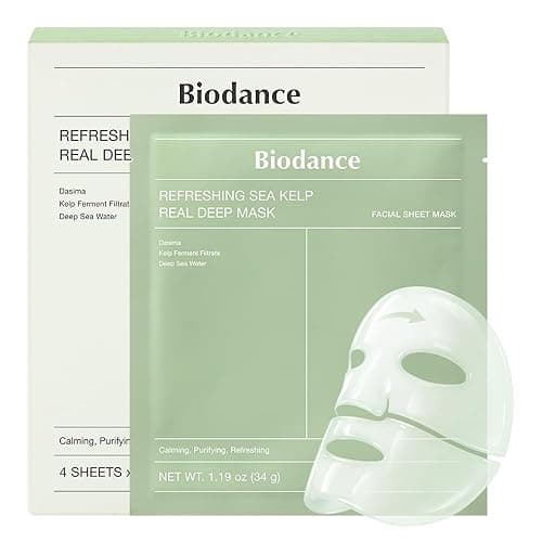 BIODANCE Refreshing Sea kelp Real Deep Mask, Overnight Hydrogel Face Mask, Calming, Oil & Sebum Control, Blemish Care, After Sun Care, Sunburn Relief, Korean Skin Care | 1.19oz(34g) x 4ea - Image 1