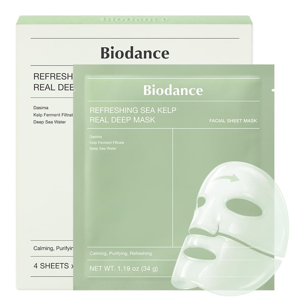 BIODANCE Refreshing Sea kelp Real Deep Mask, Overnight Hydrogel Mask, Calming, Oil & Sebum Control, Blemish Care, Korean Skincare | 1.19oz(34g) x 4ea - Image 1