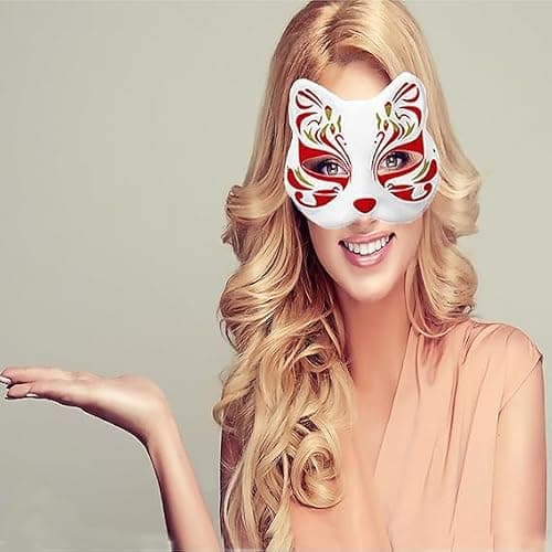 XYBHRC Cat Mask, Therian Masks White Cat Masks Blank DIY Halloween Mask Animal Half Facemasks Masquerade Cosplay Party thumbnail 6