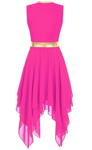 ELLYDOOR Praise Dance Tunic Dresses for Women Sleeveless Gold Color Block Irregular Flowy Skirt Worship Lyrical Dance Costume thumbnail 2