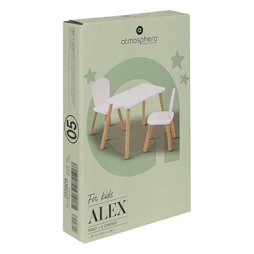 Atmosphera - Ensemble de Table et Chaises Enfant Alex - 3 Pièces (1 Table + 2 Chaises) - Plateau Résistant à l'eau - Mobilier de Chambre, Salle de Jeux - Fille et Garçon - Bois, Bords Arrondis, Blanc thumbnail 3