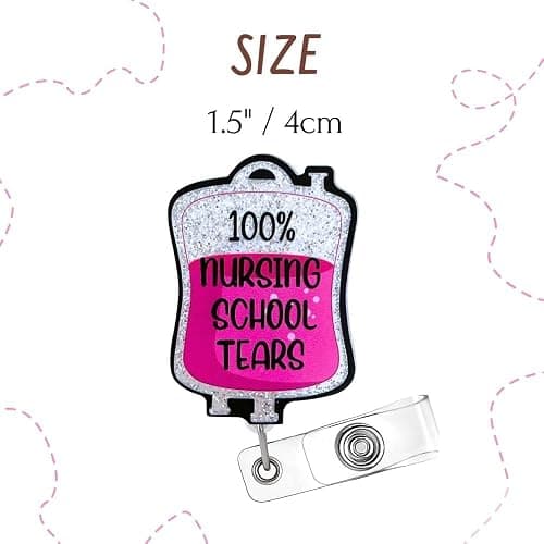 3PC Future Student Nurse Badge Reels Bundle Set Nursing School Reel Holder ID Card Name Tag Retractable Clip Pink Girly Nurses in Progress Tears Bow RN CNA MA IPN Medical Assistant Gifts Supplies thumbnail 2