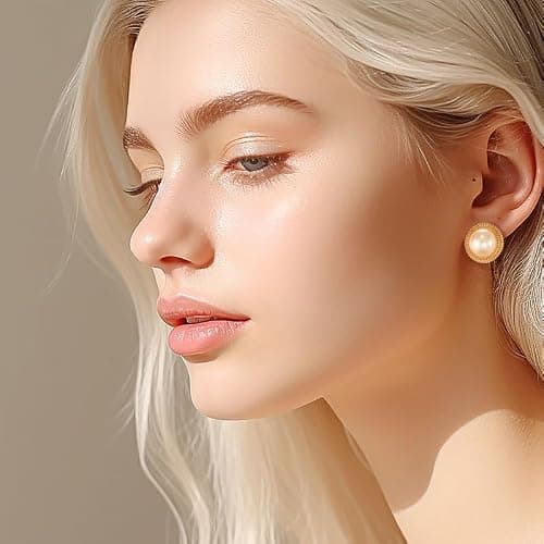 Mierfyni Pearl Stud Earrings for Women, Faux Large Gold Pearl Earrings Studs, Dainty White Big Pearl Earrings Pearl Statement Earrings Gold Studs thumbnail 2
