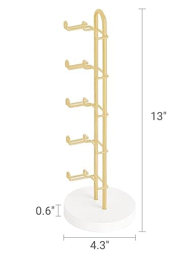 Mkono Sunglasses Organizer Glasses Holder Stand Sunglass Storage Eyeglasses Rack Metal Frame with Wood Base for 5 Pairs of Eyewear Display for Table Desk Countertop Dresser Bedroom, Set of 1, Gold - 1 - Gold thumbnail 6