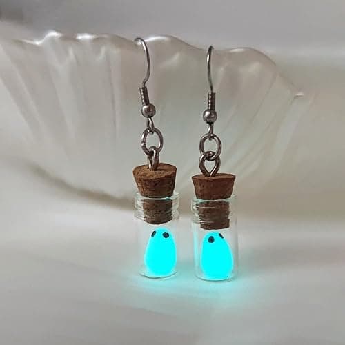 Ghost Earrings(Blue), The Adopt A Ghost In A Bottle Earring, Halloween Tiny Glow-In-The-Dark Spooky Charm Pendant Earrings Christmas Jewelry Gifts for Women thumbnail 5