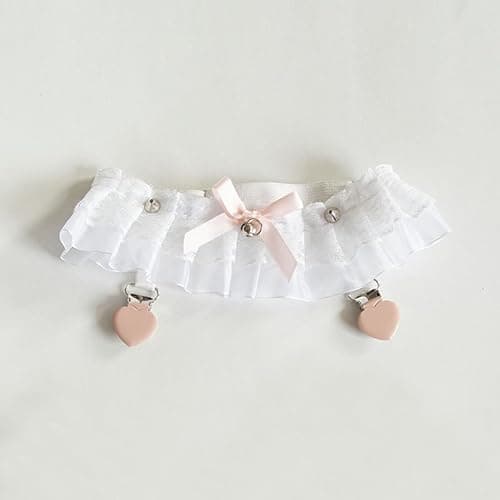 Outanaya Lolita Strumpfbänder mit Herzförmigen Clips aus Spitze und Metall Elastische Garters für Damen zur Kostümdekoration und Formellen Anlässen 1 Paar Weiß thumbnail 6