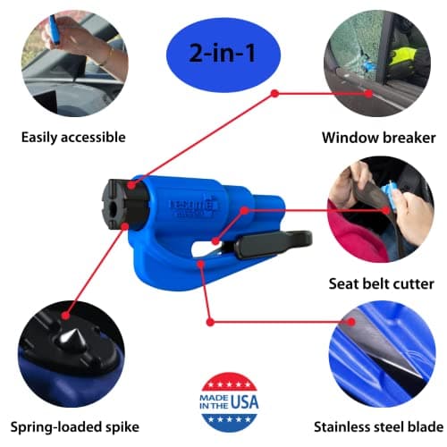 Resqme Accessory Pack The Original Emergency Keychain Car Escape Tool, 2-in-1 Seatbelt Cutter and Window Breaker, Made in USA With Visor Clip, Lanyard, Keyring and Cable Tie - Yellow thumbnail 2