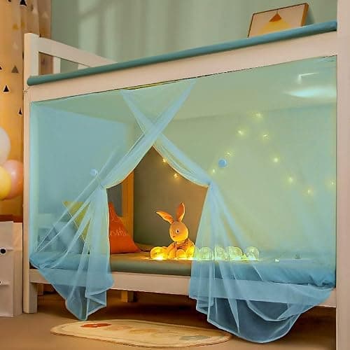Eimilaly 8 Corner Bed Canopy Curtains for Girls Boys Bed Decor, Dormitory, Loft, Camping, Blue, 1.8M Single Bed thumbnail 2