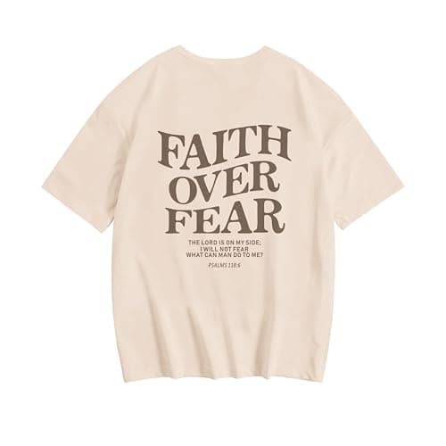 Lubpow Faith Over Fear Shirt Christian Jesus Tshirts for Girls Religious Inspirational Tees Bible Verse Tops for Kids 3-12 - Image 1