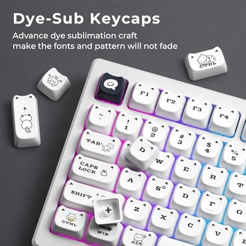 XVX Cute Cat Keycaps, Mao Profile White PBT Keycaps, 143 Keys Meow Meow Keyboard Keycap Sets Compatible with 65% 75% 96% 100% Cherry Gateron MX Switches Mechanical Gaming Keyboard thumbnail 5