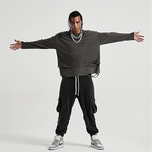 ELKNLMU Vintage Streetwear ripped Sweatshirt Men Fashion Autumn Solid Color Oversize Sweatshirt thumbnail 6