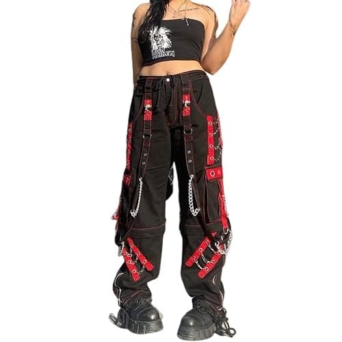 Women Y2K High Waisted Jeans Gothic Baggy Gothic Cargo Jeans Wide Straight Leg Punk Denim Pants Loose Trousers Streetwear - Image 1