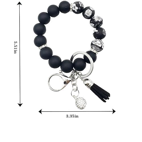 Unpafcxddyig Silicone Bead Keychain Bracelet Women Wristlet Key Ring Bangle Chains with Tassel thumbnail 2