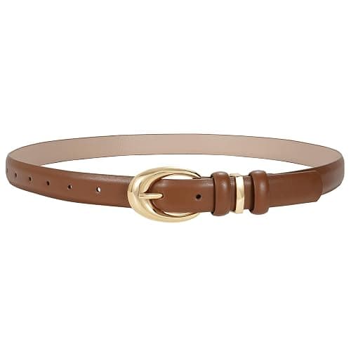 JASGOOD Women Leather Belt for Jeans Pants Fashion Ladies Skinny Faux Leather Dress Belt - Brown - Fit Waist Size 27"-31" - Image 1