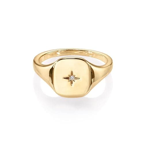 PAVOI 14K Gold Plated Engraved Signet Ring with North Star | Lightweight Thick Statement Rings for Women | Everyday Jewelry thumbnail 4