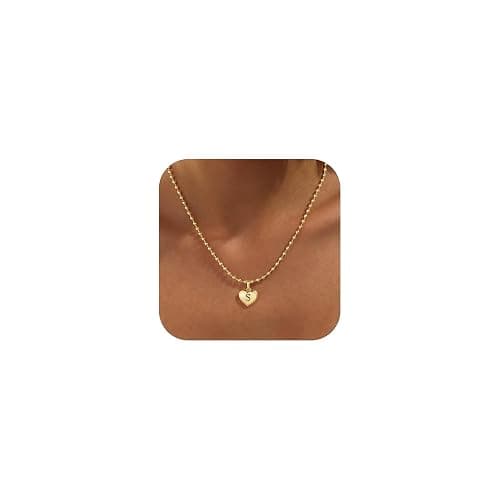 KISSCLOUD Heart Initial Necklaces for Women 14K Gold Silver Dainty Letter Charm Necklace Cute Bubble Personalized Name Pendant Ball Chain Necklace Non Tarnish Trendy Jewelry Gift - Image 1