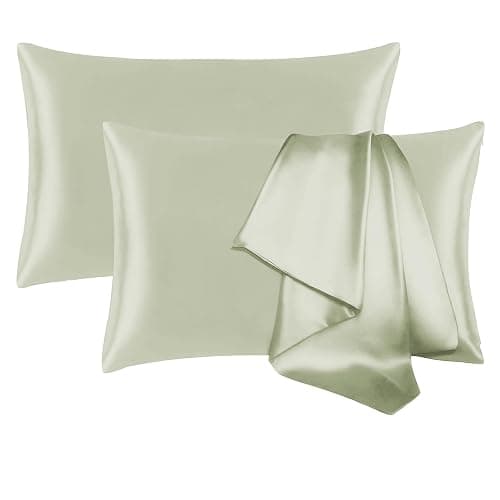 Jogcaw 2 Pack 100% Silk Pillowcase for Hair and Skin, Soft Breathable Cooling Mulberry Silk Pillow Case Set of 2, Both Sides Grade 6A Silk Pillow Covers with Hidden Zipper (Sage Green, Standard) - Image 1