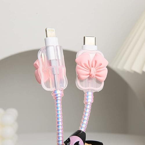 QLD COVER Compatible with iPhone 18W/20W USB-C Charger Cover Cute 3D Bow Tie Design Clear Soft Charger Protector Kawaii Cable Saver for iPhone 11 12 13 14 Pro Max Fast Power Adapter, Pink 2 (5in1) thumbnail 8
