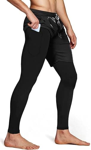 Aolesy Men's 2 in 1 Running Pants, Gym Workout Compression Pants for Men Training Athletic thumbnail 2
