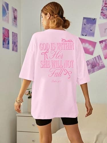 Oversized Christian Shirts for Women God is Within Her T Shirt Jesus Religious Gift Tee Bible Verse Inspirational Tops thumbnail 4