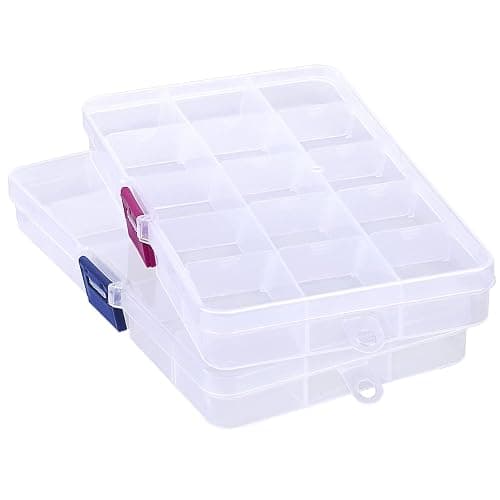 Cosics Bead Organizer Box, 2PCS 15 Compartment Craft Storage Container with Removable Divider, Plastic Empty Case for Jewelry Rhinestone Charms Crystal Press On Fake Nail, Hair Stuff Small Accessory - Image 1