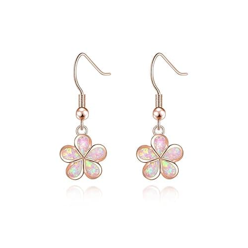 CiNily Gold Plated Flower Shaped Opal Hypoallergenic Stud Earrings Flower Dangle Drop Earrings Jewelry Gift for Women Girls Gemstone Earrings - a.dangle flower-pink - Image 1