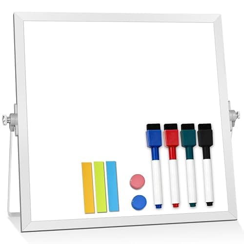 Lumspax Small Desktop White Board with Stand, 10" x 10" Double-Sided Silver Aluminium Frame Whiteboard for Kids, Mini Dry Erase Board for Home, Office, School - Image 1
