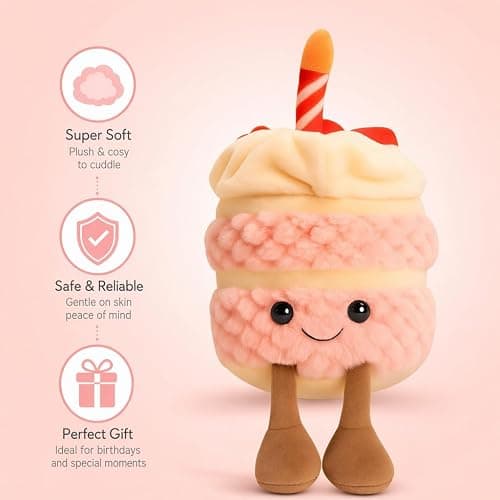 Aguwgax 1-Piece Birthday Cake Plush Toy, Pink Smiling Cake Room Decor | Soft Food Plushies for Bedroom Sofa Decoration and Birthday Gift thumbnail 5