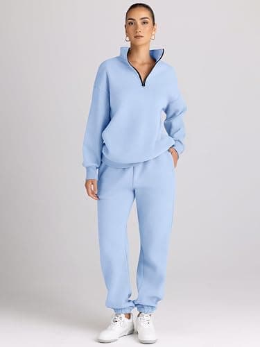 AUTOMET Women's Sweatsuits 2 Piece Outfits Lounge Sets Long Sleeve Half Zip Pullover and Baggy Sweatpants with Pockets thumbnail 2