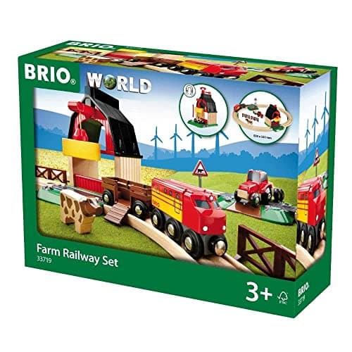 BRIO World 33719 - Farm Railway Set 20 Pieces - Wooden Train Set with Barn, Tractor & Animals for Kids Ages 3+ | FSC-Certified - Image 1