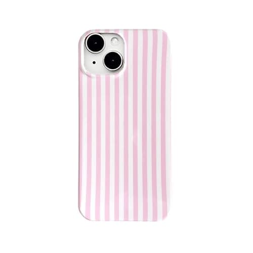 Pink Striped Cute Phone Case for iPhone 13/iPhone 14 6.1",Aesthetic Trendy Retro Stripe Pattern Chic Pretty Classic Protective Cover for Girls Women,Pink and White - Image 1