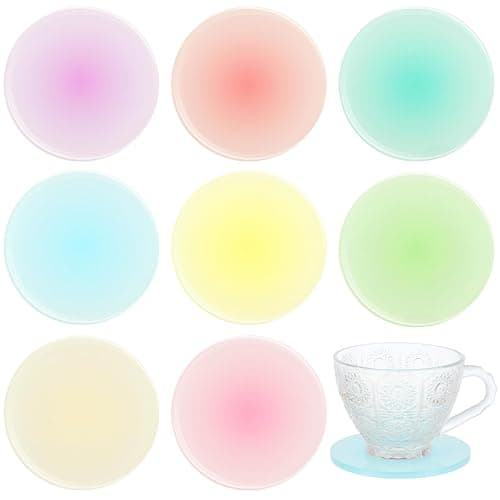 Irenare 8 Pieces Colorful Acrylic Coaster 3.9 Inches Cute Coasters Round Heat Resistant Holder Anti Slip Table Aesthetic for Coffee Table Home Decoration Gift(Rainbow Pastels Color) - Image 1