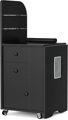 Belandi Foldable Nail Desk Manicure Table, Folding Nail Table Station for Nail Tech w/Dust Collector, 2 Open Shelves & 2 Drawers, Foldable Manicure Desk w/Wrist Cushion, Lockable Wheels thumbnail 4