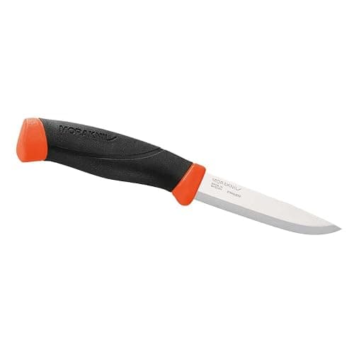 Mora-Messer, Companion, Coltello con lama in acciaio inox 12C27, impugnatura bicolore, custodia in colore neon con clip da cintura - Image 1