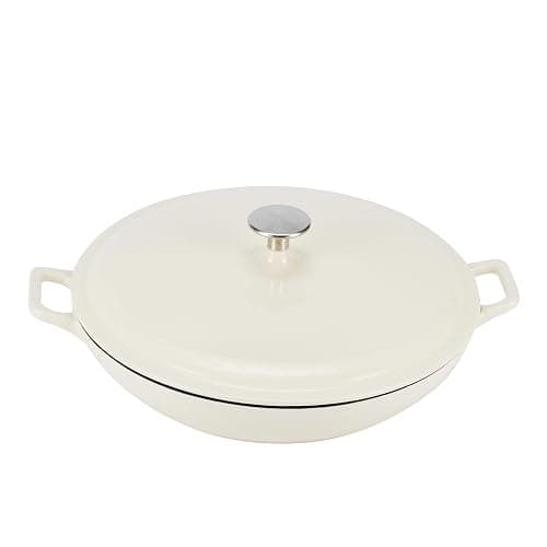 AmazonBasics Enameled Cast Iron Covered Casserole Skillet, 3.3-Quart, White - Image 1
