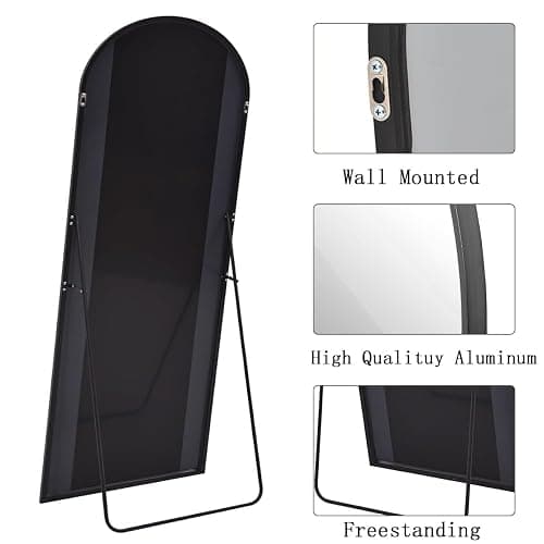 ZMYCZ Floor Length Mirror, 76"x34" Arch Full Length Mirror Hanging or Leaning, Body Mirrors with Stand, Arched-Top Wall Mounted Mirrors with Aluminum Frame for Bedroom (Black) thumbnail 5