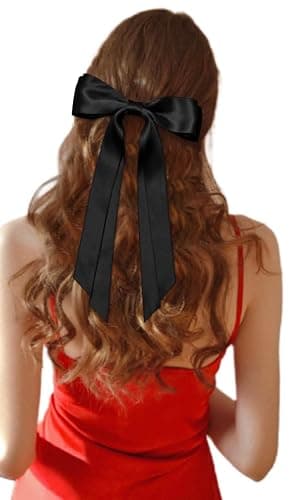 Cute Hair Accessories: Bow Clips, Ribbon Barrettes with Tassels, and Hair Bows for Women in Black and Red thumbnail 5
