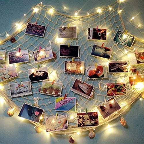 DGQ Photo Hanging Photo Display Frames 79 x 40inch DIY Picture Frames Collage Set Mediterranean Fishing Net Wall Decorations with 40 Clips for Hanging Photos, Prints and Artwork thumbnail 3