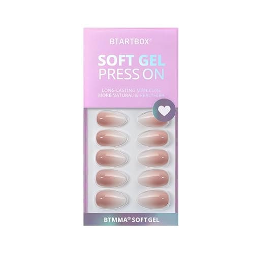 Almond Press On Nails Medium - BTArtbox Soft Gel Ombre Fake Nails with Nail Glue, Semi-Transparent Reusable Glue On Nails in 16 Sizes - 32PCS Stick On Nails Kit, Vanilla Cream Almond thumbnail 3