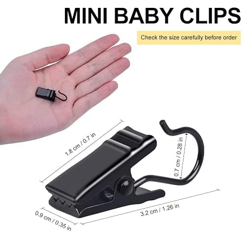 Curtain Clips with Hook, 100 Pack Small Metal Hangers for Outdoor Camp Tent Decor Vendor Booth Display Awning Light Party Art Photos Tablecloth, Black thumbnail 2